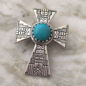 Sterling Silver 925 & Turquoise Cross Pendant